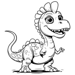 Fototapeta premium Smiling Cute Dinosaur with Heart Patterns on Body for Coloring Fun