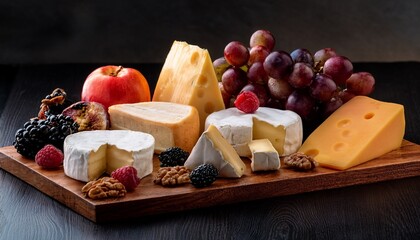 artisan cheese and fruit board featuring a selection of cheeses apples grapes and berries