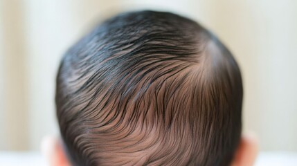 Fototapeta premium A baby's head with a bald spot on the top.