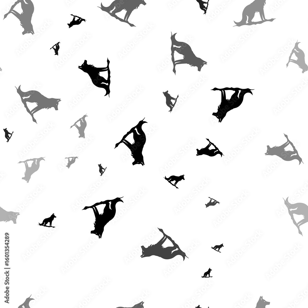 Aufkleber Seamless vector pattern with wild wolf symbols, creating a creative monochrome background with rotated elements. Illustration on transparent background