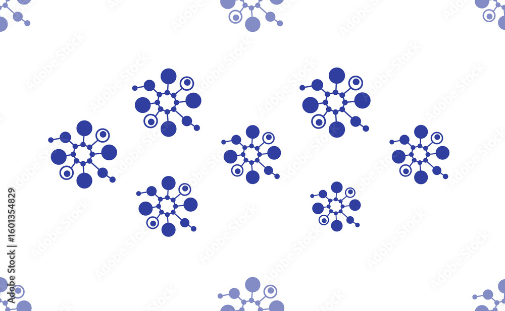 Aufkleber seamless pattern of large isolated blue molecule symbols. the pattern is divided by a line of elemen