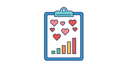 Minimal flat design heart growth chart clipboard symbolizing love and progress