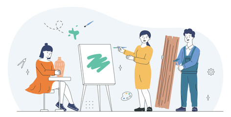 Art and craft workshop scene concept. Vector illustration