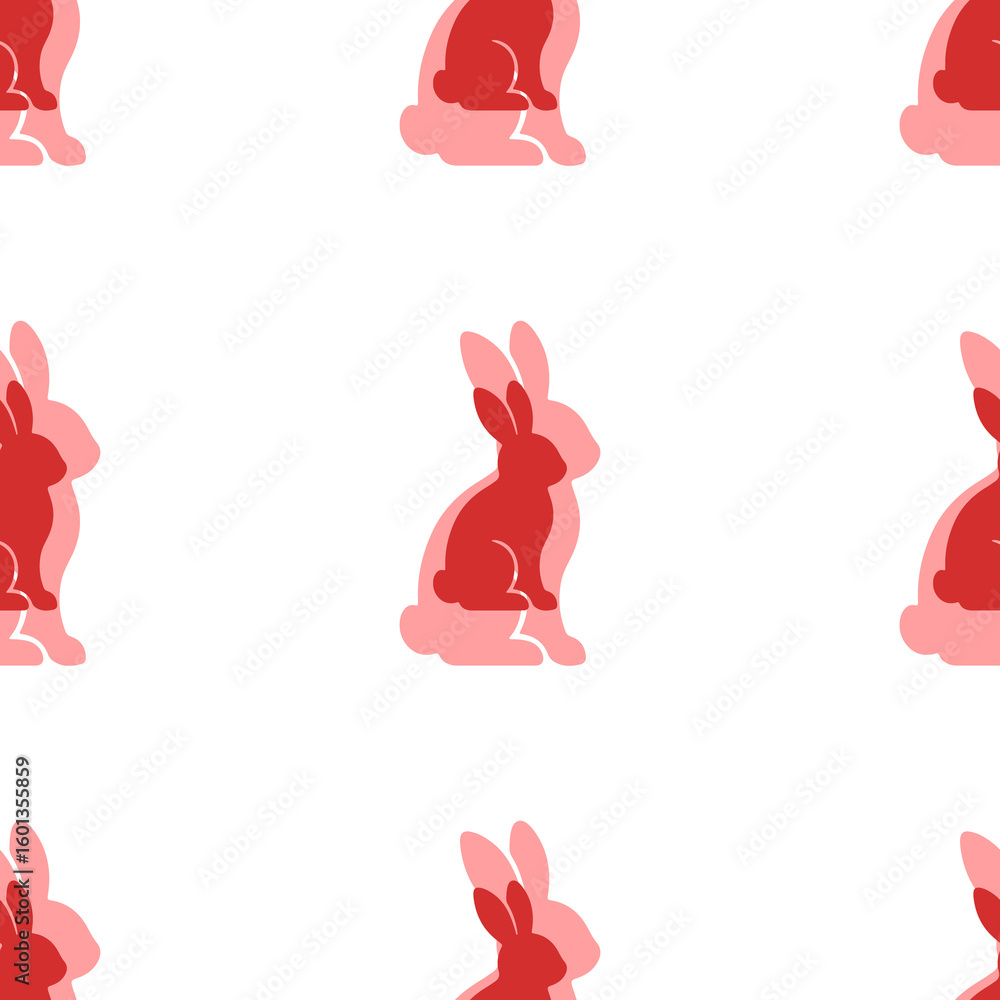 Poster seamless pattern of large isolated red rabbit symbols. the elements are evenly spaced. illustration 