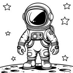 Bold Astronaut Cartoon Standing on the Moon with Big Space Helmet