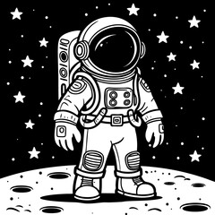 Cute Space Explorer Astronaut Standing on Cratered Moon Surface