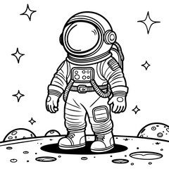 Cute Astronaut in Space with Stars and Moon Surface Background