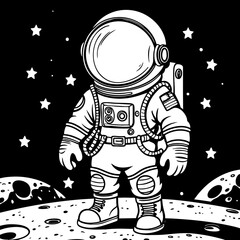 Space Explorer Standing on Cratered Moon with Deep Sky Background