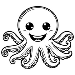 Cute Cartoon Octopus Smiling with Curly Tentacles for a Fun Coloring Experience