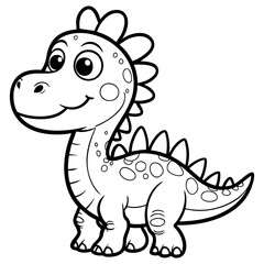 Cute Cartoon Dinosaur Line Art Illustration for Kids Coloring Activity