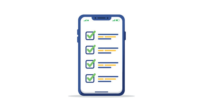 Flat checklist app on smartphone display with check marks and tasks
