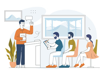 Classroom lecture with attentive students. Vector illustration