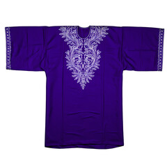 Elegant Nigerian agbada in regal purple with ornate embroidery displayed boldly on a white background