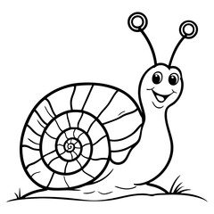 Smiling Cartoon Snail with Spiral Shell and Large Antennae for Coloring Fun