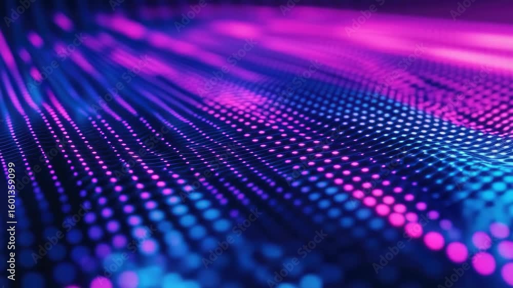 Poster pulsating neon lights form a grid on a dark background, symbolizing advanced technology or cyberspac