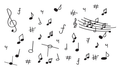 Music notes symbols on white background. Vector illustration
