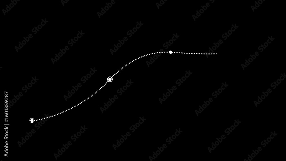 Poster white line animation of a route with several destinations on a black background. drop on your timeli