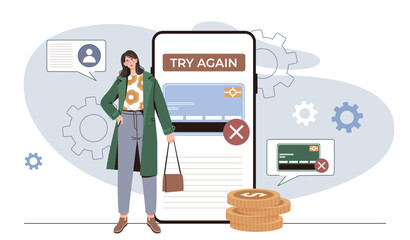 Payment declined on phone screen display. Vector illustration