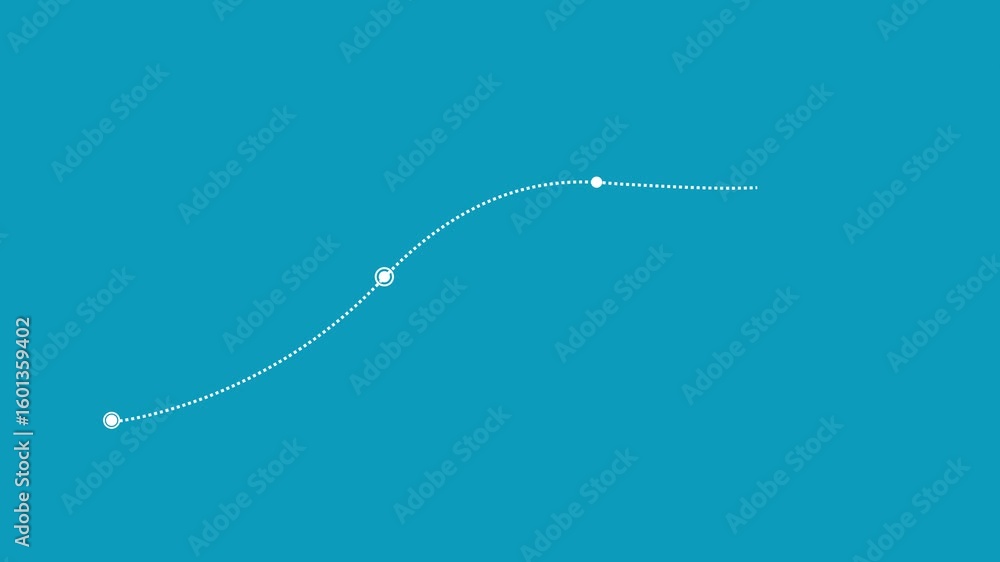 Poster white line animation of a route with several destinations on a solid background. doth line with roun