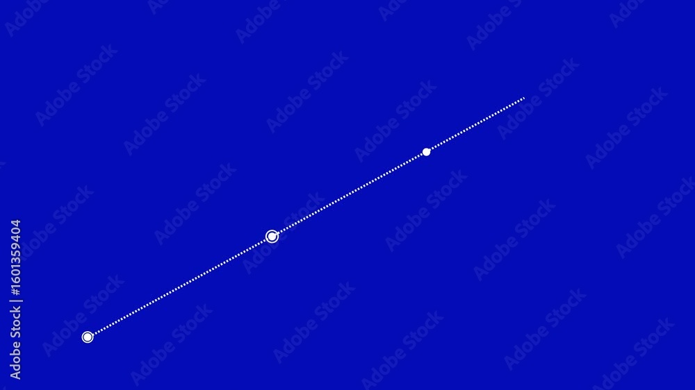 Poster white line animation of a route with several destinations on a blue background . glowing line animat