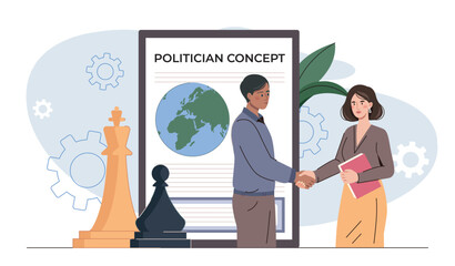 Politician concept handshake scene. Vector illustration