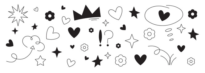 Doodle elements with hearts and stars. Vector illustration