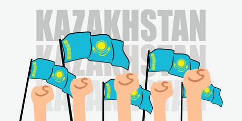 hand with flag of the Kazakhstan or Kazakhstan independence day vector illustration of Kazakhstan flag with gray background banner or greeting card