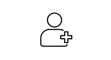 Simple linear icon of person with plus sign for adding user or member