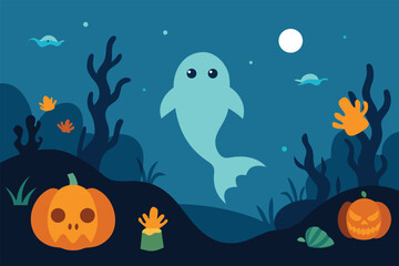 underwater halloween with ghostly sea creatures an