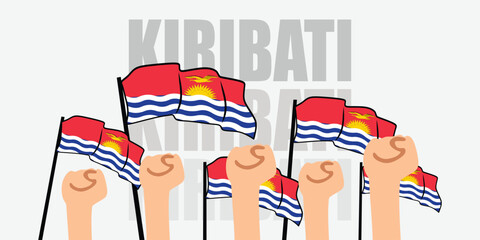 hand with flag of the Kiribati or Kiribati independence day vector illustration of Kiribati flag with gray background banner or greeting card