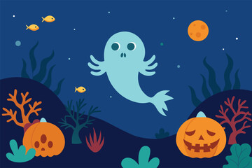 underwater halloween with ghostly sea creatures an