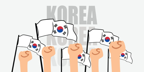 hand with flag of the Korea or Korea independence day vector illustration of Korea flag with gray background banner or greeting card