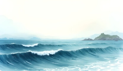 Naklejka premium Hand-drawn illustration of the sea with gentle waves