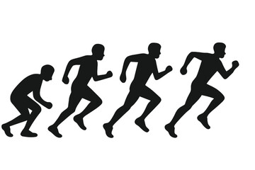 Isolated vector silhouette of running people, including men and women, in a group of runners in motion