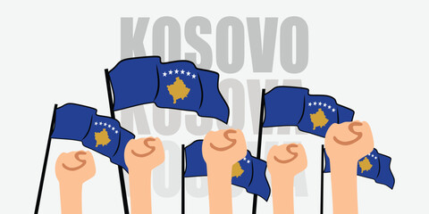 hand with flag of the Kosovo or Kosovo independence day vector illustration of Kosovo flag with gray background banner or greeting card