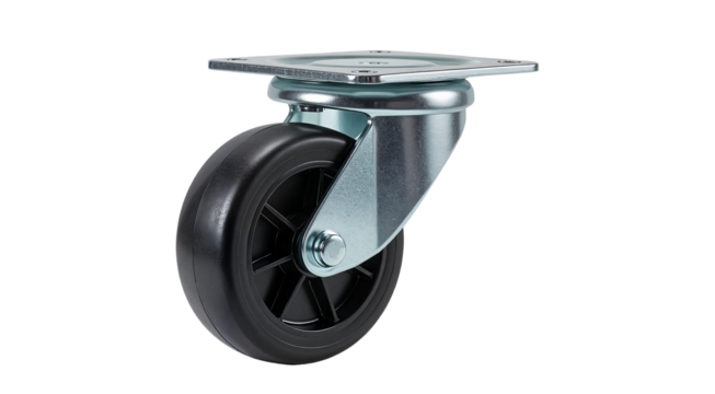 Heavy-duty swivel caster wheel on a light background with copy space