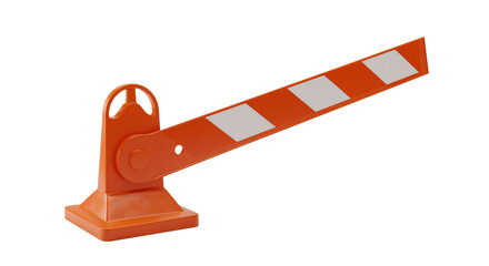 Traffic barrier with orange reflective arm on a light background with copy space