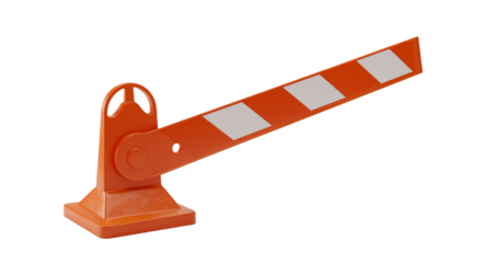 Traffic barrier with orange reflective arm on a light background with copy space