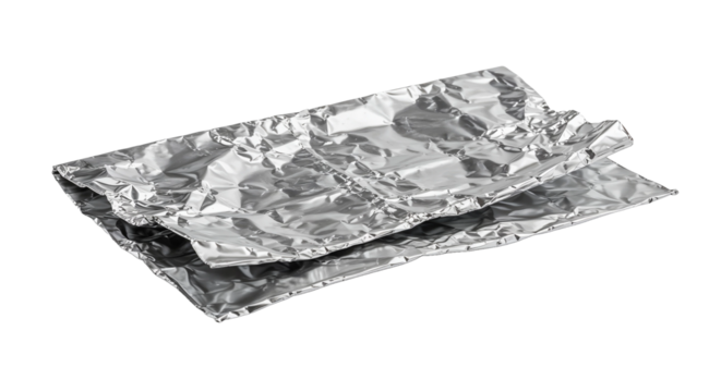 Crumpled aluminum foil on a light background with copy space
