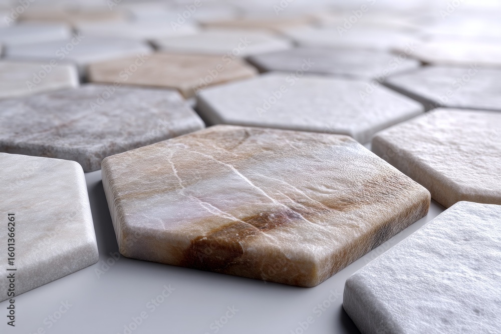 Poster close-up of hexagonal stone tiles with natural texture