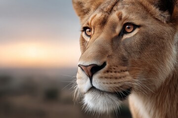 Majestic lioness at sunset with intense gaze