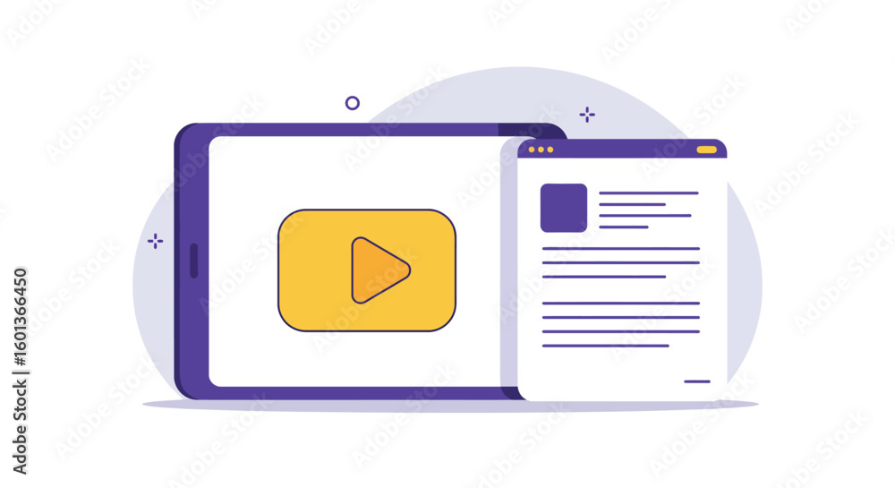 Poster flat design media content interface with tablet and document mockup