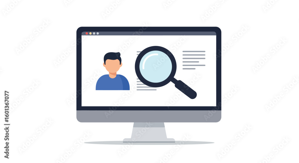 Poster digital profile search concept on computer screen with magnifying glass icon