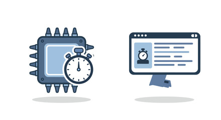 Fototapeta premium Flat design graphic of processor speed with stopwatch and computer interface
