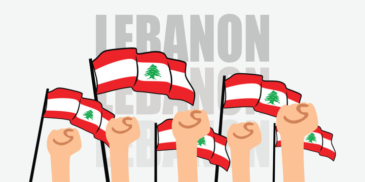 hand with flag of the Lebanon or Lebanon independence day vector illustration of Lebanon flag with gray background banner or greeting card