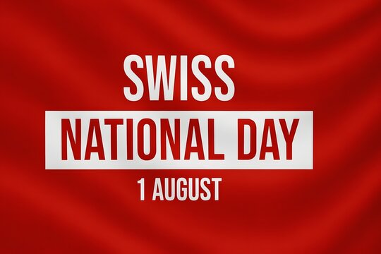 high-quality swiss national day image with red waving fabric, bold white and red text celebrating switzerland’s independence on 1 august, perfect for event posters and national holiday themes - Powered by Adobe