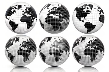 Obraz premium Global Connectivity Six Earth Globes Reflecting a World United in a Seamless Network