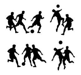 Soccer or Football Player Silhouette Action Poses Clipart on a Transparent Background
