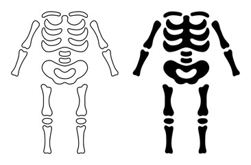 Cute Skeleton Kids Costume Template Clipart Illustration with Outline and Silhouette Stamp Variations