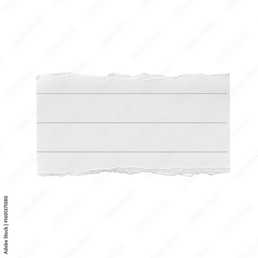 Aufkleber single rectangular white textured paper with torn edges & three parallel gray lines on seamless tran